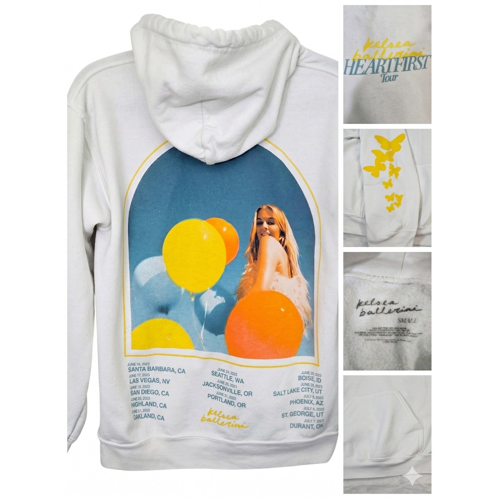Kelsea Ballerini Heartfirst Tour 2023 Hoodie S White Butterfly Sleeve Concert